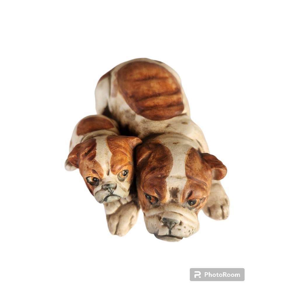 Vintage Japanese Ceramic Bulldog Mom And Puppy  Figurine
